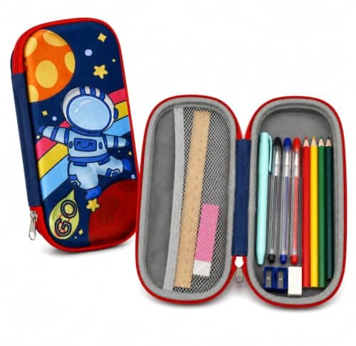 Pencil Case, New 3D Astronaut Design Cover, Large Capacity Student School Supplies Organizer, Spacious Zipper Pouch for Pens, Pencils, Erasers, Rulers, Markers, Stationery Navy (Astronaut Running) Carrier bag case