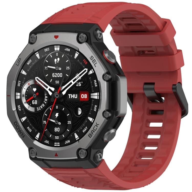 Watch Strap (Compatible with T-Rex 3 watch), Made Of Soft and Comfortable Silicone in solid Color with Needle Buckle (Red)