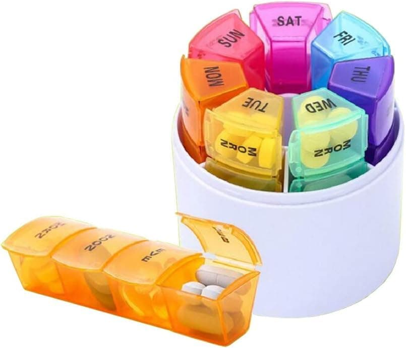 Circle M Weekly Pill Organizer, 28-Slot Design with 4 Daily Compartments for Vitamins/Supplements/Medication