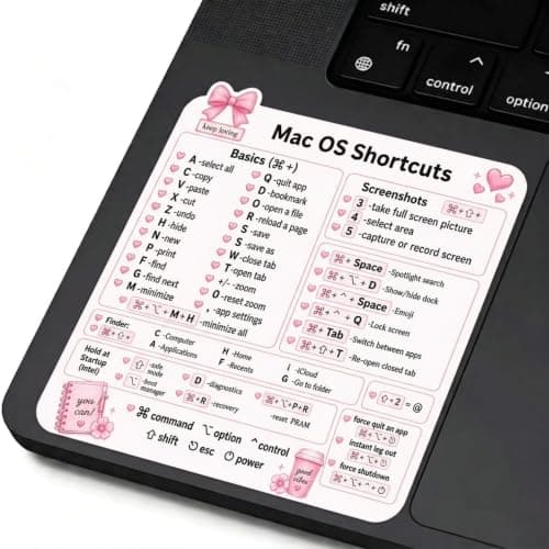 ملصق اختصارات لوحة مفاتيح ماك - دليل سريع لاختصارات macOS بتصميم بينك أنيق - ملصق مرجعي للكيبورد ولوحة اللمس - متوافق مع أجهزة MacBook وiMac - مثالي للدراسة والعمل والمكتب - سهل اللصق والإزالة. Sticker decal