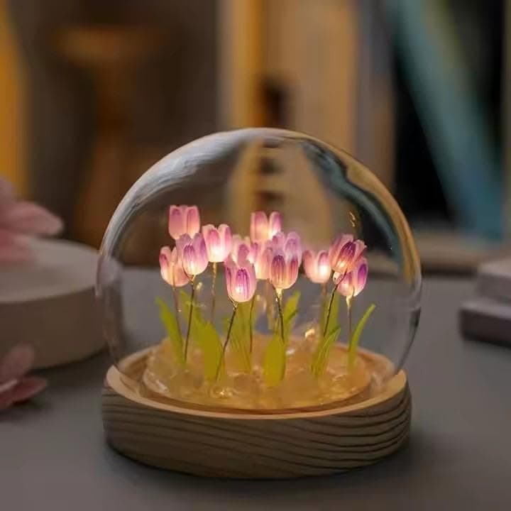 Crystal flowers artifacts home decorations - artistic night light with crystal design and glass, industrial flower decoration for women's and girls' rooms Lamp