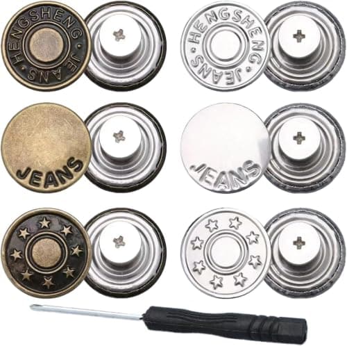 No-Sew Metal Button Replacement Kit for Jeans and Jackets Easy Screw-on Instant Fasteners for Denim Repair and Waist Adjustment Durable Metal Alloy Snap fastener