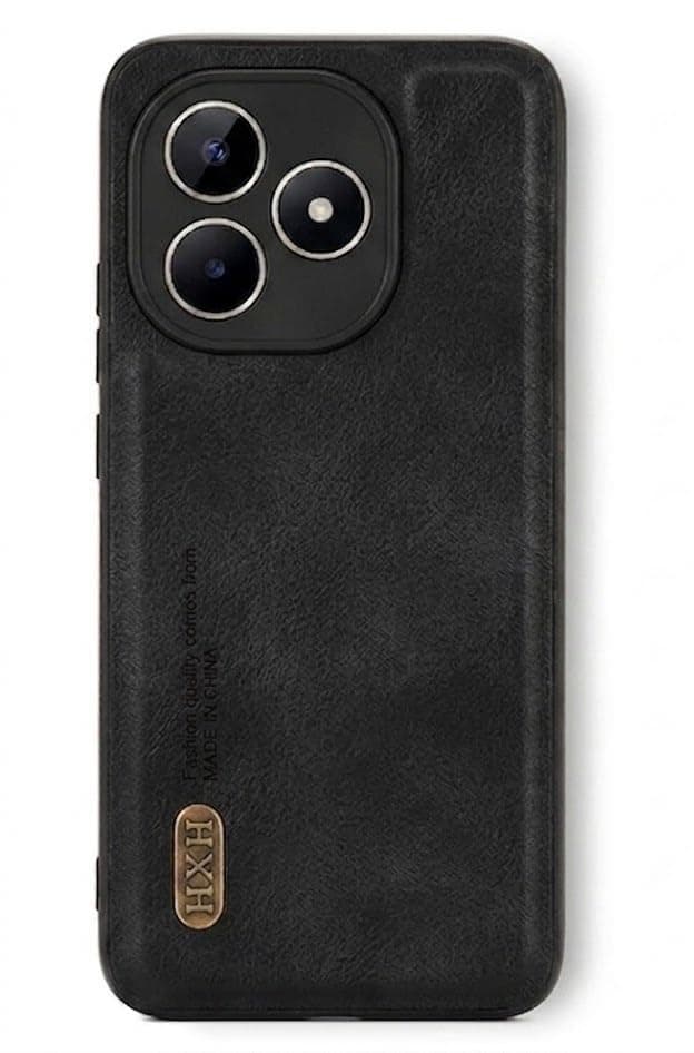 Leather Case For Luxury Faux Leather Protective Case For Stylish Compatible With (Realme C53) Design Protection Anti Fingerprint Protection Case Made Of Classic Vintage Faux Leather (Black) Cellular phone case