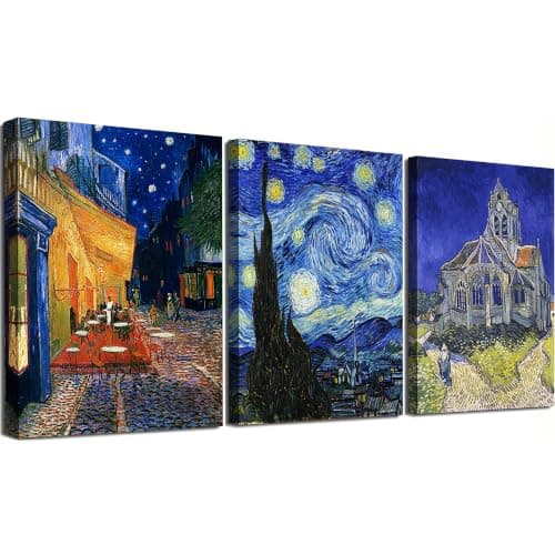 MSSPART Giclee Canvas Prints for Wall Decor, Van Gogh Classic Artwork, Starry Night Painting Reproduction, Photo Print for Wall Decor 12x16x3pcs Wall art