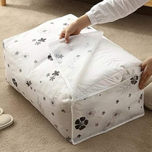 WEZOSHINET Blanket Cover with Zippered Closure | Underbed Storage Bag | Peva Material Washable Waterproof Fordable Transparent Printed Cover (pack of 1)