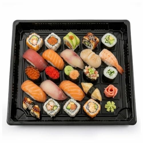 KRNO Sushi Plates Size 6 - Pack of 5 | With transparent cover, for disposable use Dishware plate