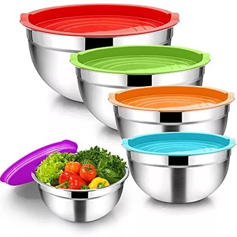 5 Pieces Refrigerator Storage Containers Set - Different Sizes Food Storage Containers with Colorful Lids - Suitable for Organizing and Storing Various Kitchen Uses - KH 5 Sizes