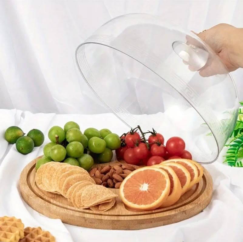 Generic Cake Stand with Clear Dome Cover, Round Wooden Base, Gold Handle, 30 cm, for Cakes, Pastries and Desserts, .A2