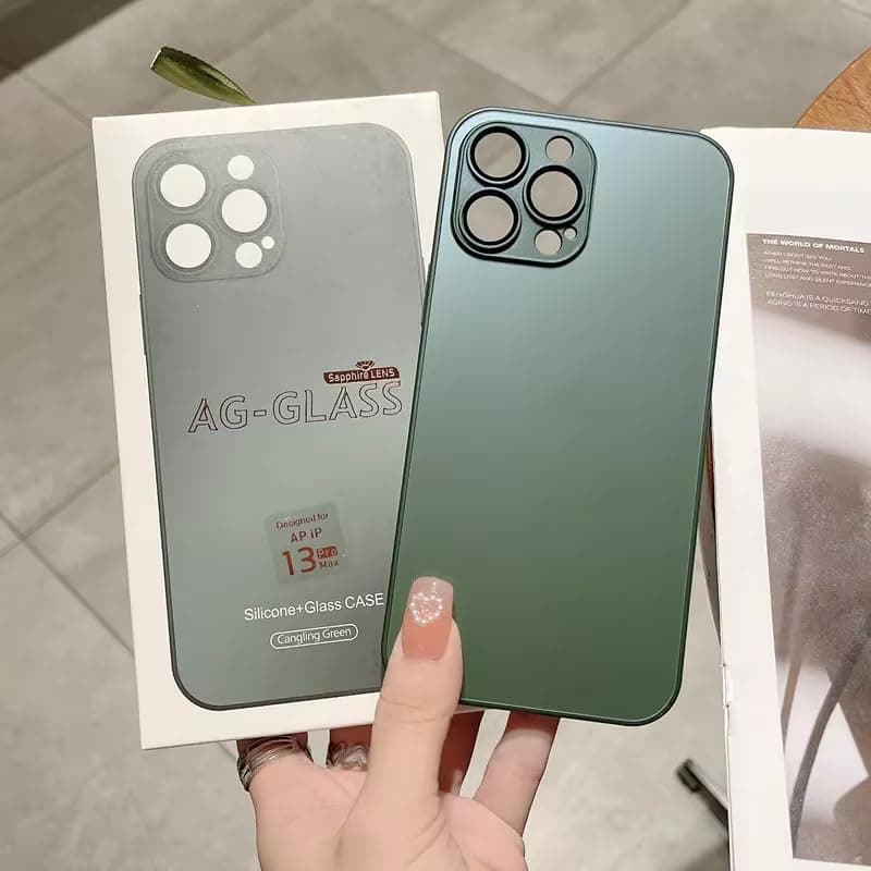 GOLDEN MASK Compatible With iPhone 13 Pro Max Case AG Frosted Tempered Glass Phone Case (Green) Cellular phone case
