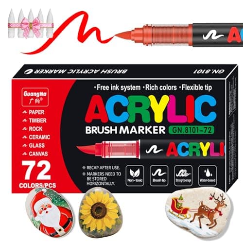 KsopiaVobs 72 Color Paint Pens, Soft Brush Tip Acrylic Markers, Quick-Drying Waterproof for Canvas, Rock, Wood, Stone, Glass, Ceramic, Fabric Painting, DIY Crafts Marking pen