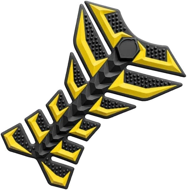 KaberTrade 3D Motorcycle Fuel Tank Protection Pad Fish Bone Design Self-Adhesive Rubber Protective Sticker Scratch Resistant Waterproof Compatible with Motorcycles (1 Piece, Yellow*Black, Code:8435)