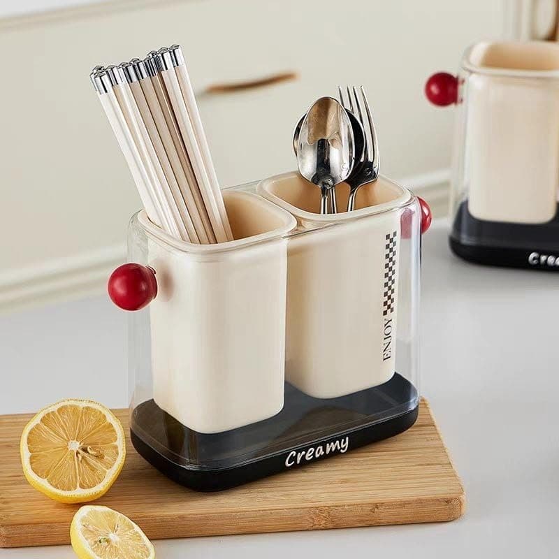 Double Kitchen Cutlery Holder Drainer with Removable Base and Handle