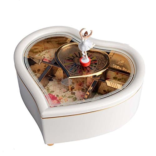 Saim Musical Jewellery Box, Heart-Shaped Music Box with Dancing Ballerina White Jewel Storage Case For Girls Women Jewelry storage
