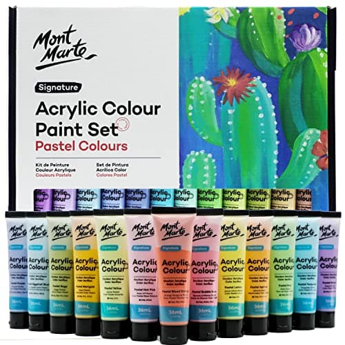 MONT MARTE Acrylic Colour Pastel Paint Set Signature 24pc x 36ml (1.2 US fl.oz), Creamy Pastel Acrylic Paint Set, Good Coverage, Semi-Matte Finish, Ideal For Most Art and Craft Surfaces.