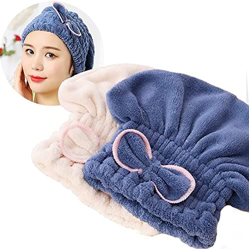 hanso 2PC Microfiber Hair Drying Caps, Extreme Soft & Ultra Absorbent, Fast Drying Hair Turban Wrap Towels Shower Cap for Girls and Women (Multicolor)
