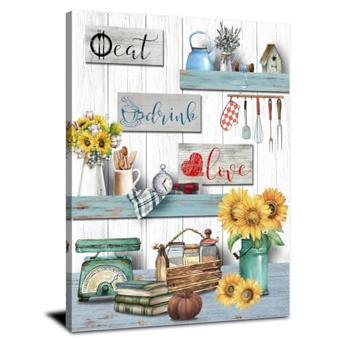 Rustic Eat Drink Love Wall Art for Kitchen Wall Decor Sunflower Canvas Prints Pictures Farmhouse Kitchenware Painting Poster Family Signs Artwork for Dining Room Living Room Home Decoration 30x40cm