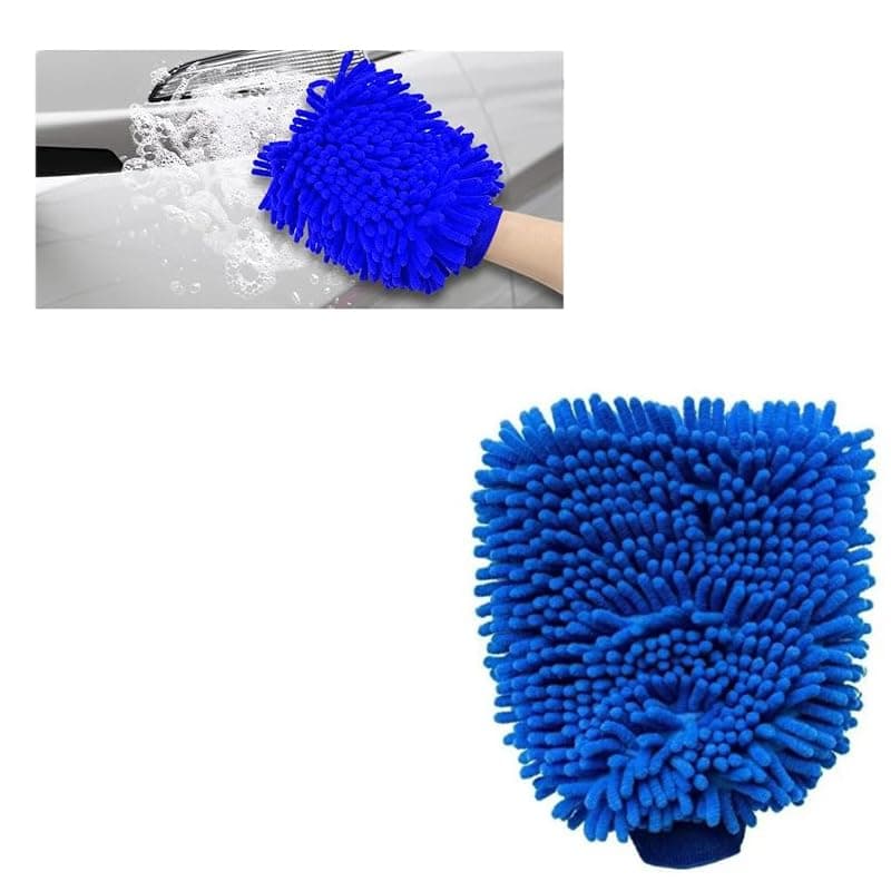 KaberTrade Car Wash Mitt High Density Mesh Wool Dust Cleaner Car Wash Cleaning Gloves Cleaning Brush Home Office (1 Piece Blue Color)