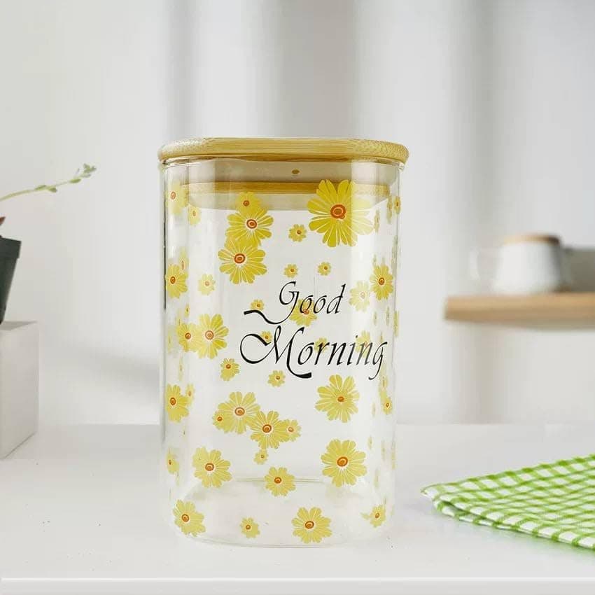 Generic Glass Storage Jar with Wooden Lid, Round Shape, 350ml .sa