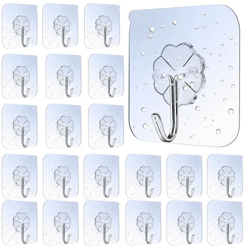 Lamondre Pack of 30 Transparent Adhesive Hooks, Heavy Duty Wall Hooks, Holds Up to 10 kg Each, Suitable for Smooth Surfaces Storage hook