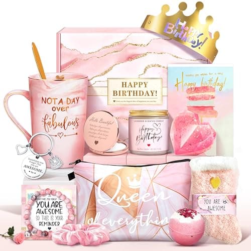 Jumway Not A Day Over Fabulous Mug - Birthday Gifts for Women - Funny Birthday Gift Ideas for Her,Friends, Coworkers, Her, Wife, Mom, Daughter, Sister, Aunt Ceramic Marble Mug 14 Oz Pink Drinking cup