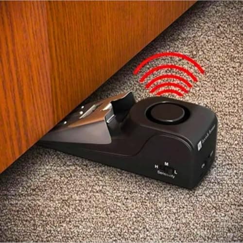 Portable Door Block Vibration Door Window Stop Alarm For Home Security Alarm Safety Doorstop Alarm, Anti-Theft Alarm Portable Safety Tool Floor Wedge Home Security Door Stop Alarm for Traveling