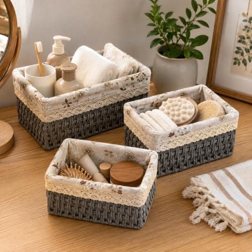 Basket Set, 3 Pcs Woven Storage Bins With Removable Fabric Liners Grey | Bedroom And Living Room Use, Woven Storage, Removable Fabric Liners, Easy Organization, Lightweight Design, Neat Home Storage