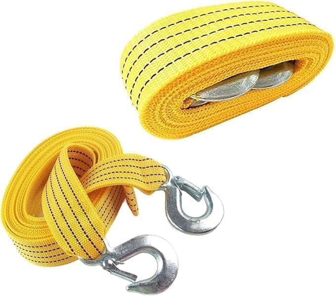 Emergency Tow Rope Metal Hook Nylon Rope, Car Towing Rope for Trailer with Off-Road Trailer Hook (Yellow, 4 Meters, Bearing 3 Ton) - AGA Auto part