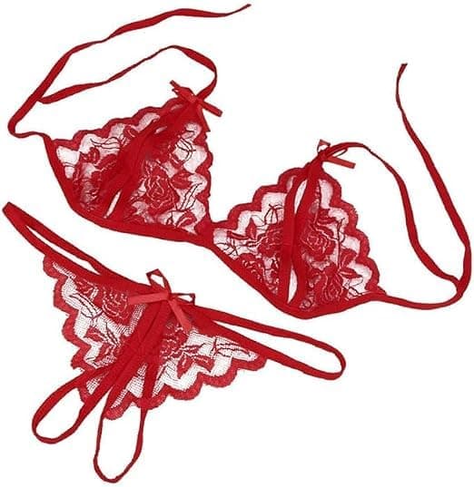 طقم لانجيري نسائي أحمر بيكيني قطعتين بتصميم بيبي دول قصير وبلاي سوت للأوقات الخاصة Bra underwear set