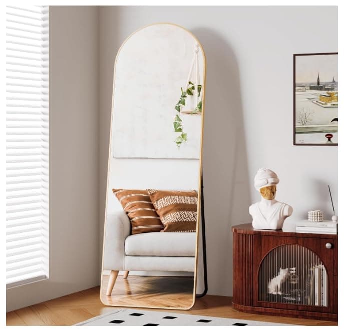 153x45cm Full Length Stand Mirror, Aluminum Frame Gold Rustproof Mirror Wall Mountable Floor Mirror, HD Glass, Suitable for Bedroom, Living Room, Entryway Home mirror