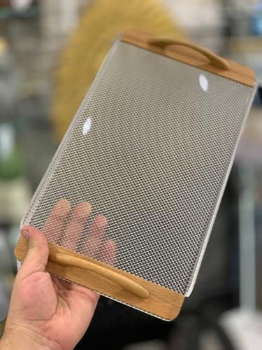 Generic Premium Serving Tray with Beech Wood Handles, Heavy Acrylic Mesh Design, Elegant Hospitality Tray .soh