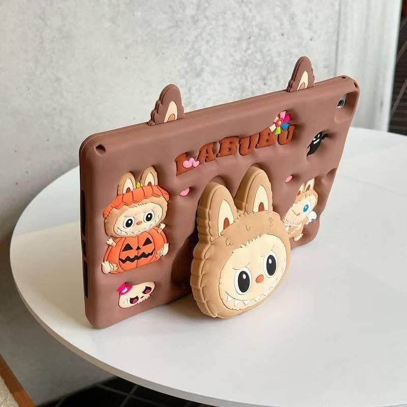 Eco Cartoon 3D Silicon Handle Stand Cover For iPad Pro 11-Inch M4 2024 (5th Generation), iPad 11 Pro Case 2022/2021/2020/2018 (3rd 2nd 4th Gen) Funda Case (With Rope) (LA Brown) Cellular phone case