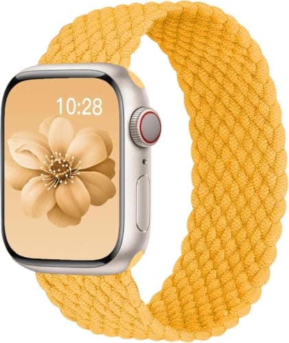 Strap For (Compatible with Apple Watch Band 42mm 44mm 45mm 46mm 49mm) Men/Women,Stretchy Nylon Sport wristband Strap for iWatch Bands Series 11/10/9/8/7/6 5/4/3/2/1 (Yellow)