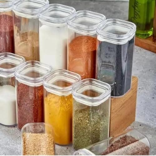 Generic Clear Square Airtight Spice Jar, Transparent, for Spices, Sugar, Tea and Coffee, .db