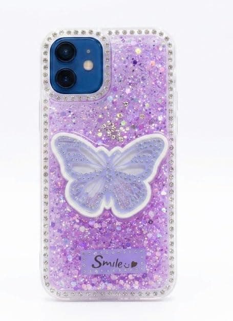 Butterfly Crystal For (iphone 12/12 Pro) Protective Case Glittery Back Cover Rhinestone Frame For Girls Shockproof Protection For Girls (Purple) Cellular phone case