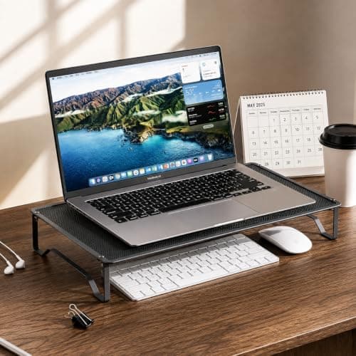 Laptop Stand, Hollowed Cooling Design, Elevated Desktop Riser, Starry Pattern, 46x27.5x7 cm, Home Office Workspace Organizer, Ergonomic Screen Support, Neat Storage, Heat Dissipation, Accessory Black