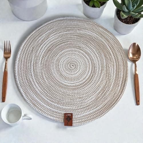 Woven it - Cotton Beige x off white Placemat 35cm, can be used in Kitchen, Dining Room, Living Room, Bed Room, Kids Room, indoor and outdoor