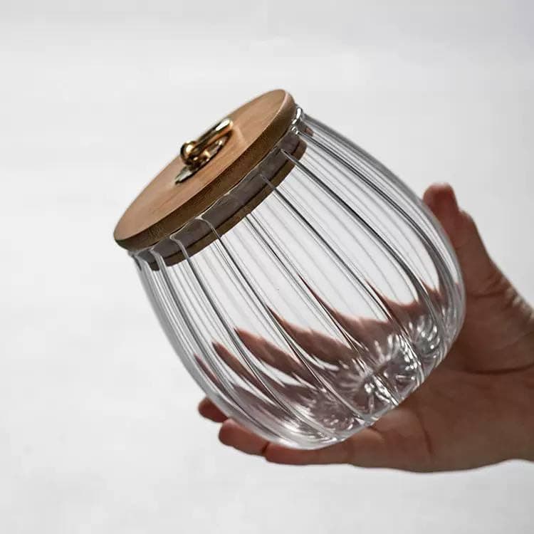 Generic Glass Storage Jar with Bamboo Lid, Heat-Resistant for Coffee, Legumes, and Spices, set of 1.soh Food storage container