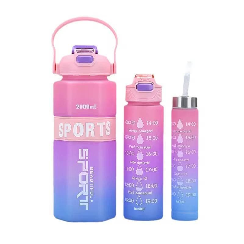 JALSA 3-Piece Acrylic Water Bottle Set – Modern Unbreakable Design Bottles in Different Capacities – Stylish Pink Reusable Drinkware Set for Daily Home, Office & Travel Use