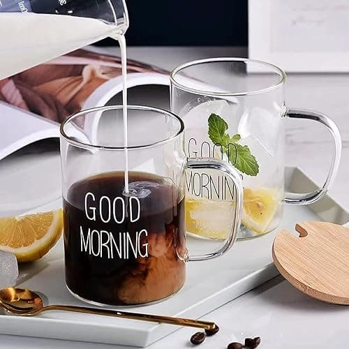 Special Offer Premium Thermal Glass Mug (Morning Al Khair) Multi Use Handle - 450ml Drinking cup