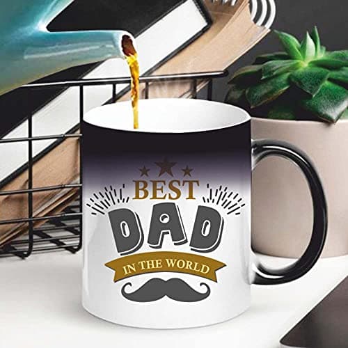 FUNKY STORE Best Dad in The World Moustache Printed Ceramic Magic Mug (330ml/11OZ, Multicolour) Drinking cup