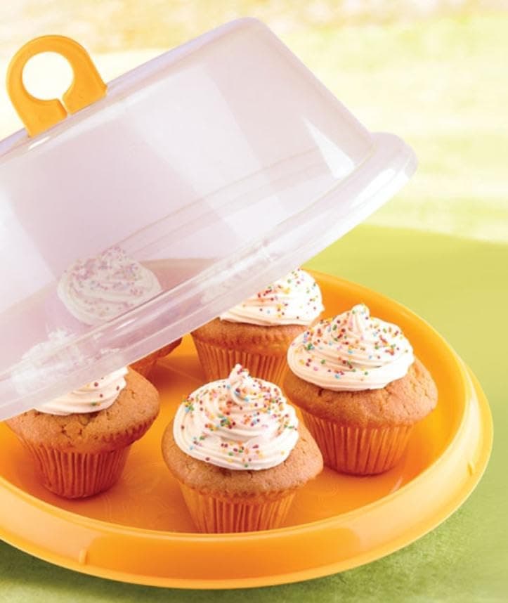 Generic Plastic Cake Plate with Clip Lid, Round Cupcake Carrier, 31cm, .flo Food storage container