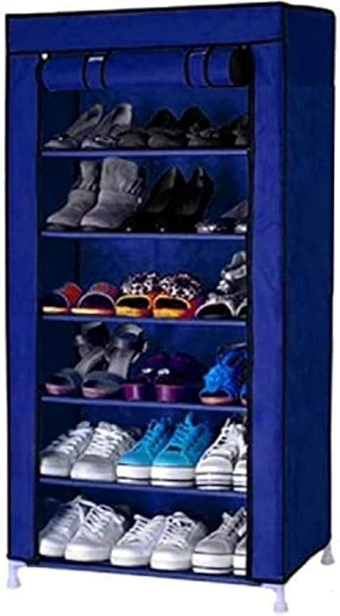 Portable Multi-Layer Metal Shoe Organizer with Protective Cloth Cover to Keep Organized and Clean Storage box
