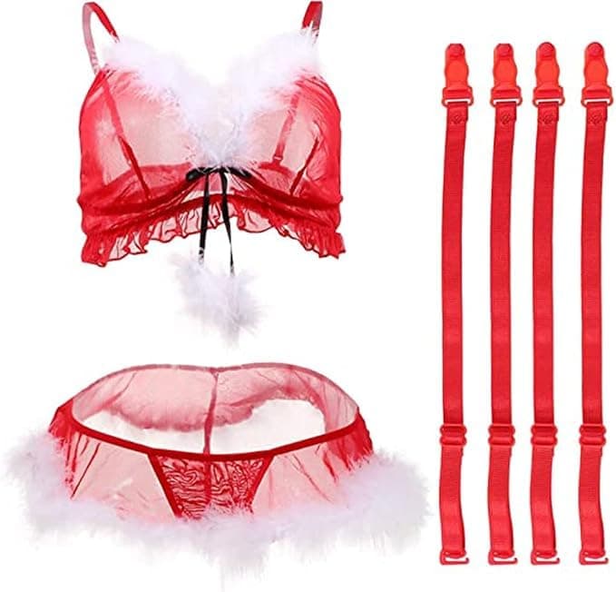 Hanadi Women's Christmas Lingerie Set - Bikini Red - Size 8-16 Bra underwear set
