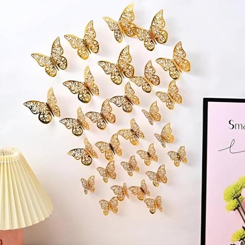 Room Decor - Vibrant 3D Butterfly Wall Stickers Pack, 12 Colorful and Elegant Shapes in Silver and Gold, Ideal for Adding a Touch of Nature-Inspired Charm to Your Space Sticker decal