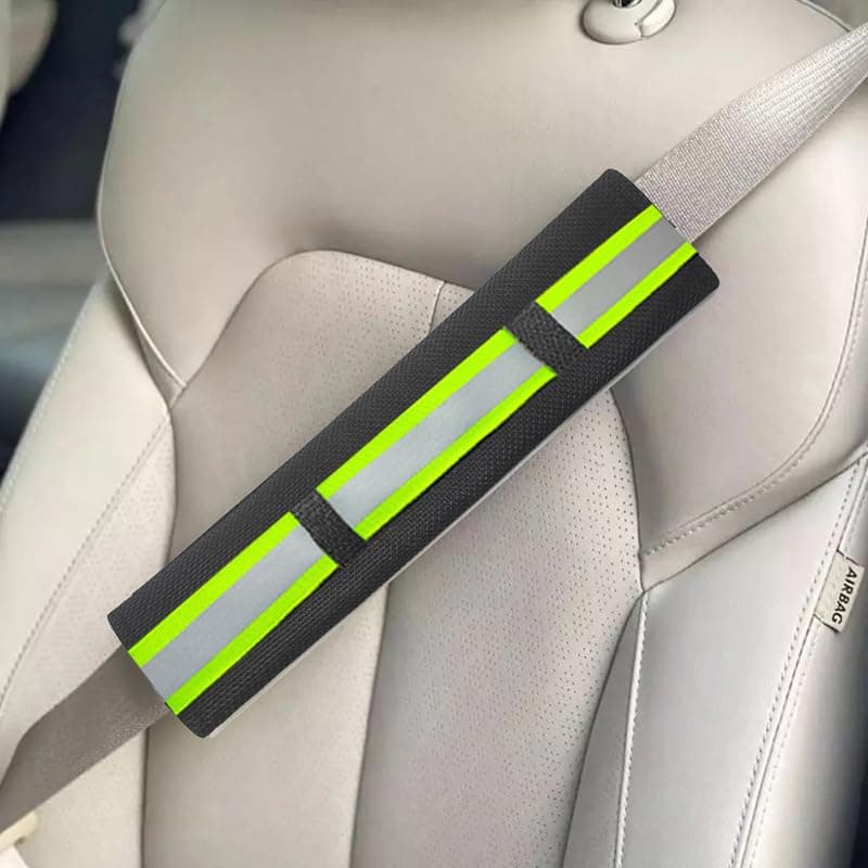 2020 KaberMisr 2020 Faux Leather Seat Belt Shoulder Pads, Car Seat Belt Covers Studded (2 Pieces, Black Reflective Strip, Code:9163) Vehicle seat cover