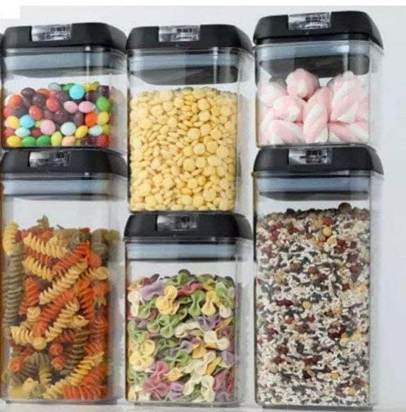 Generic Airtight Food Storage Containers Set, Clear Acrylic with Clip Lids, for Legibles, Spices and Snacks, 6 Pieces, .smk