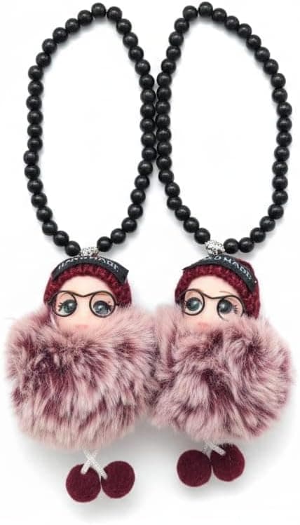 A beautiful and elegant chain - streamlined and elegant shape - in a modern shape - for car - white * maroon pendant - (2 pieces) -AGA Keychain
