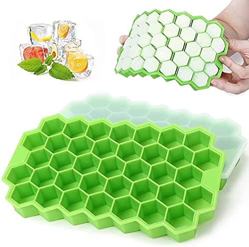 SZ SAMEZONE Flexible Silicone Honeycomb 37 Cavity Ice Cube Tray with Lid Trays for Freezer Moulds Small Cubes Whiskey Fridge Bar Soft Ice Cube Tray (Multicolor)