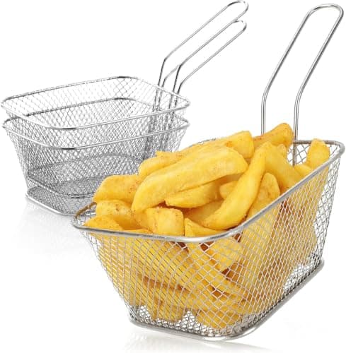 Stainless Steel Mesh Serving Basket for French Fries and Appetizers, Professional Food Presentation Strainer with Handle for Home Cafe Restaurant Use