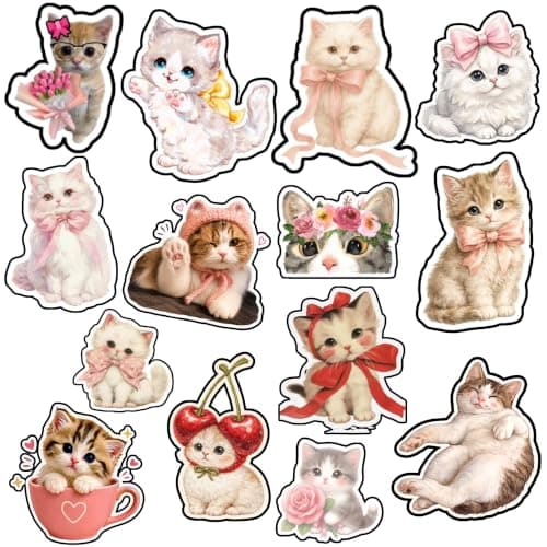Laptop & Multipurpose Stickers – 14 Pcs Cute Cats Quote Vinyl Decals | Waterproof, Scratch & Heat Resistant | For Laptops, Bottles, Mugs & Mirrors | Perfect Gear Personalization